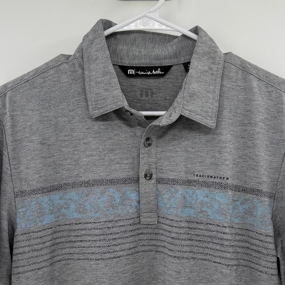 Travis Mathew Men's Short Sleeve Performance Polo - Gray/Blue - Medium